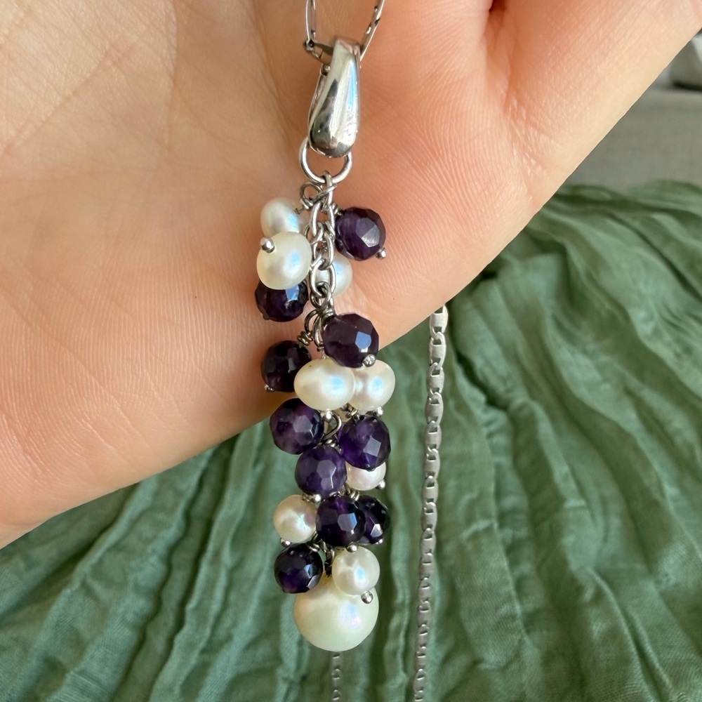 Helen Andrews Pearl and Purple Bead Necklace (silver 925)